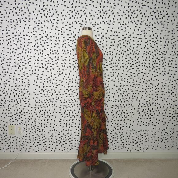 Le Superbe Orange Tropical Palm Print Crosby Ave Long Sleeve Midi Dress - Picture 9 of 11